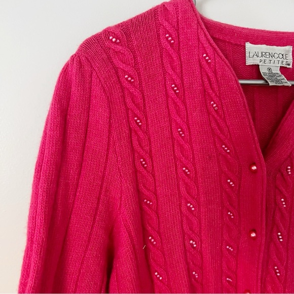 Vintage Lauren Cole Lambswool Angora Cardigan Medium Petite Pink Feminine Girlie - Picture 9 of 13